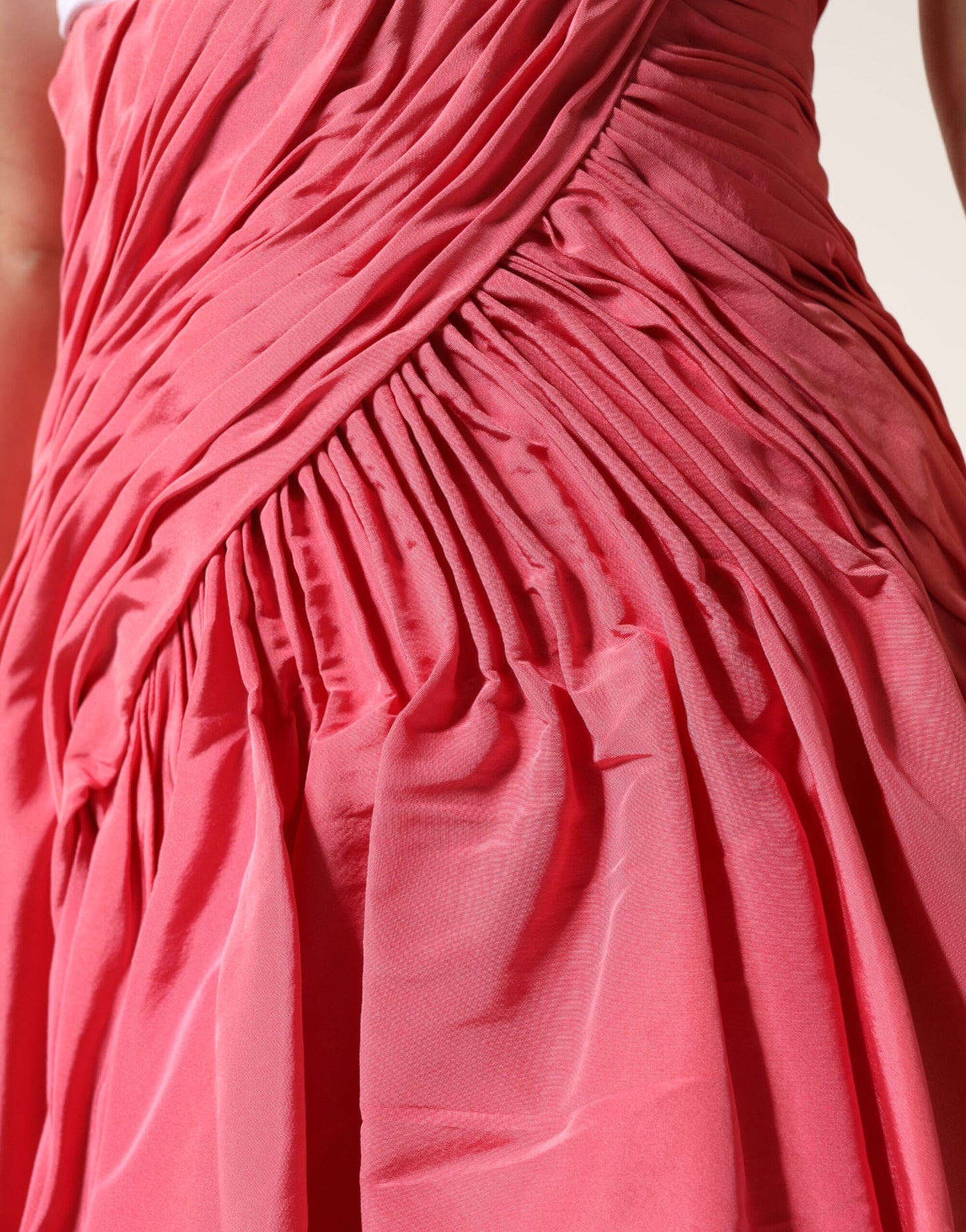 Pink Silk Pleated High Waist Midi Skirt