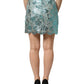 Blue Floral Brocade High Waist Mini Skirt