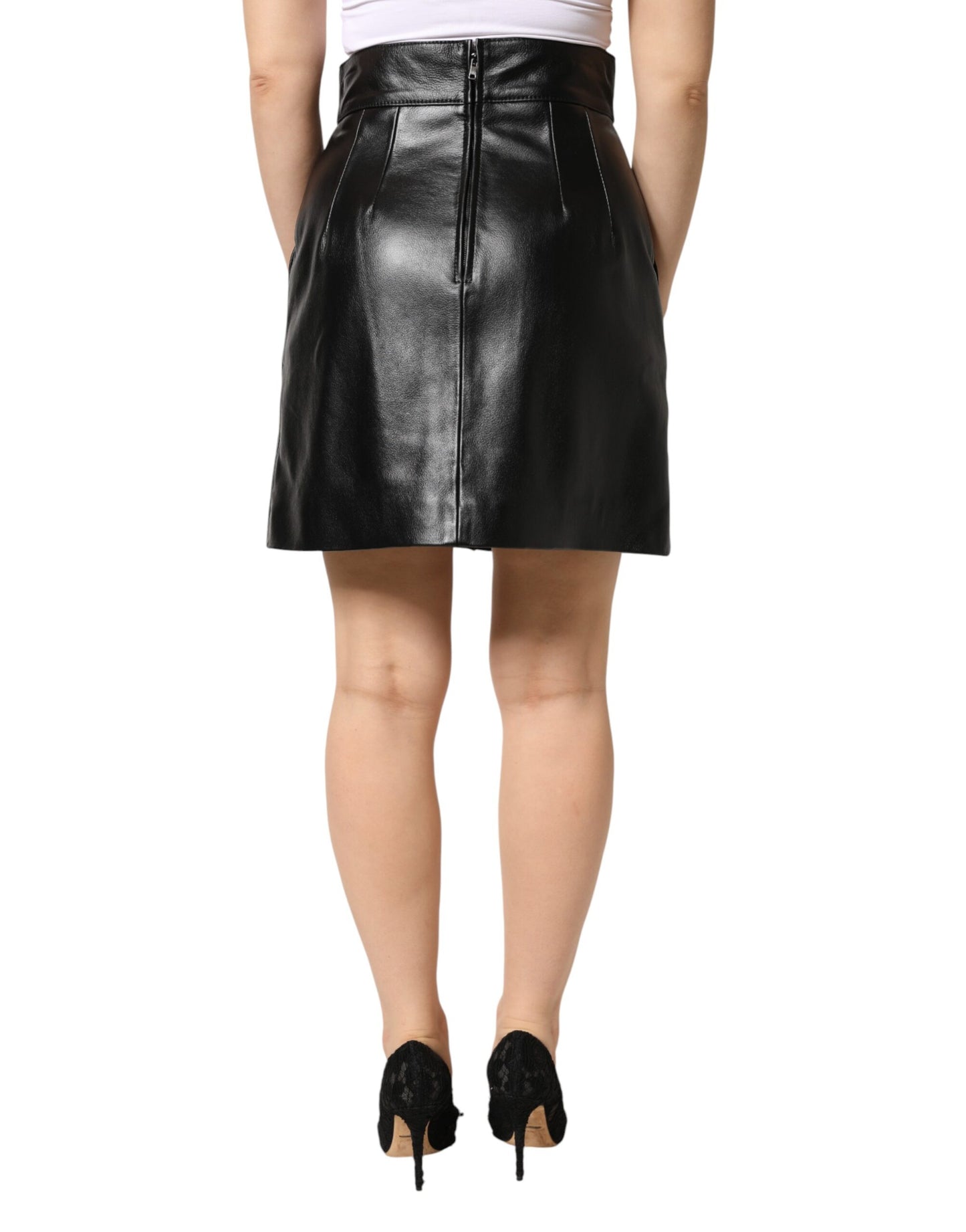 Black Leather Pencil Cut HighWaist Mini Skirt