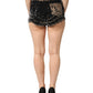 Black Pins Cotton Denim Hot Pants Shorts