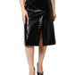 Black Croc Faux-Leather Mid Waist Midi Skirt