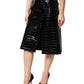 Black Croc Faux-Leather Mid Waist Midi Skirt