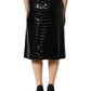 Black Croc Faux-Leather Mid Waist Midi Skirt