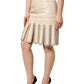 Beige Leather Studs Mid Waist Mini Skirt