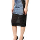 Blue Black Cotton Denim Sheer Midi Skirt