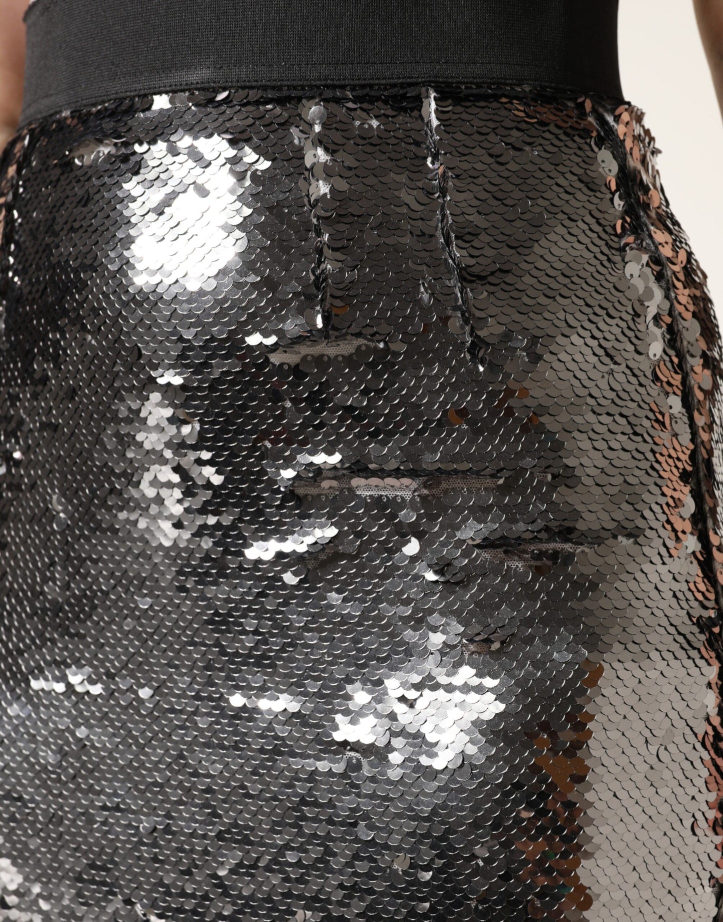 Metallic Gray Sequin High Waist Mermaid Skirt