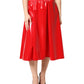 Glossy Red Polyester High Waist Midi Skirt