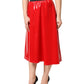 Glossy Red Polyester High Waist Midi Skirt