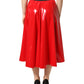 Glossy Red Polyester High Waist Midi Skirt