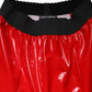 Glossy Red Polyester High Waist Midi Skirt