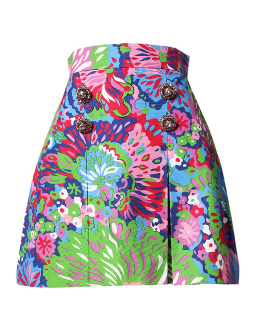 Multicolor Floral Buttoned High Waist Mini Shorts