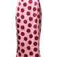 Pink Polka Dot Silk Pencil Cut Midi Skirt