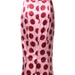 Pink Polka Dot Silk Pencil Cut Midi Skirt