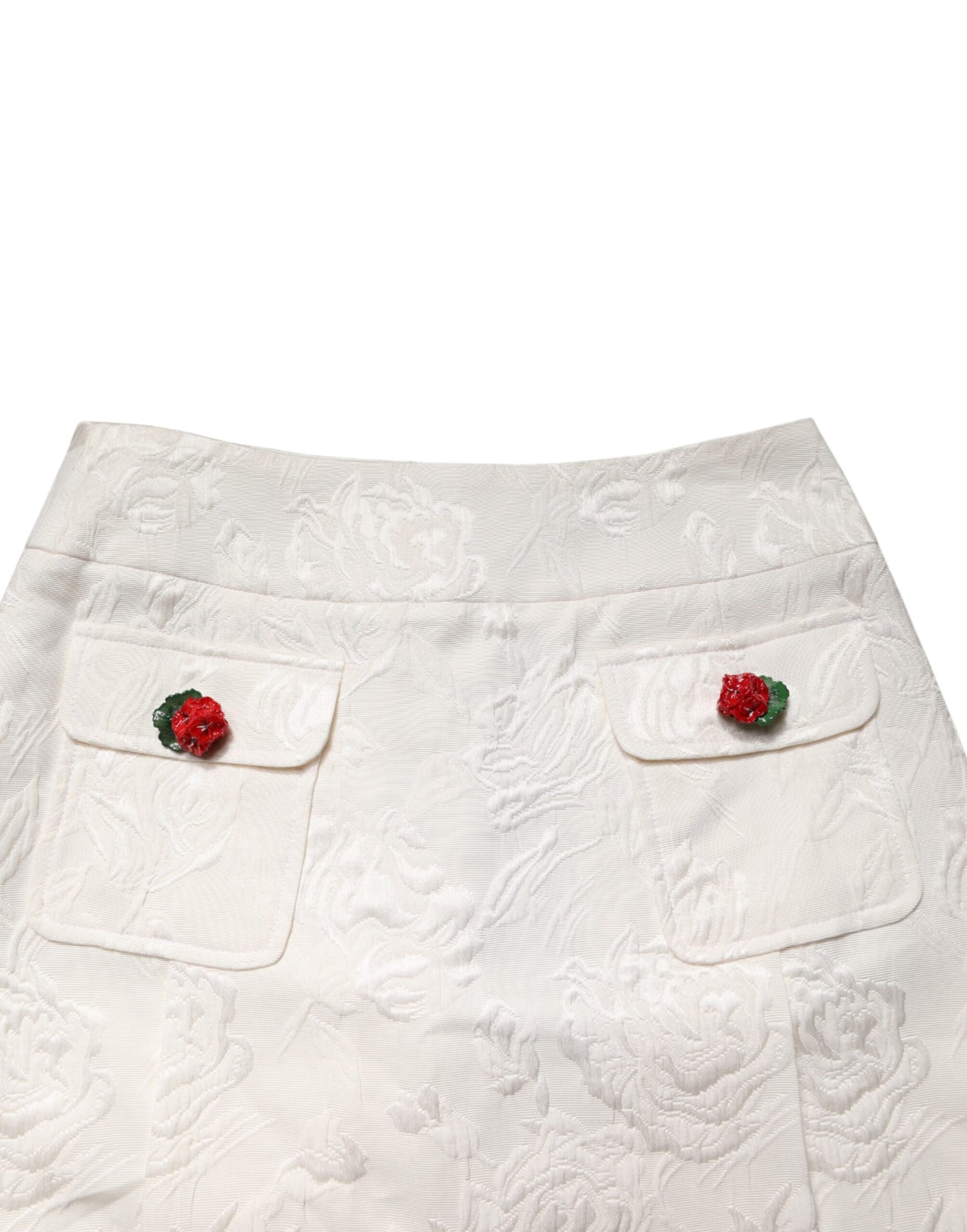 White Floral Brocade High Waist Mini Skirt