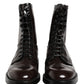 Brown Leather Lace Up Mid Calf Boots Shoes
