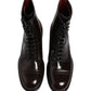Brown Leather Lace Up Mid Calf Boots Shoes