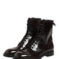 Black Leather Lace Up Mid Calf Boots Shoes