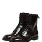 Brown Leather Lace Up Mid Calf Boots Shoes