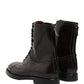 Black Leather Lace Up Mid Calf Boots Shoes