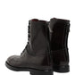 Brown Leather Lace Up Mid Calf Boots Shoes