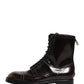 Black Leather Lace Up Mid Calf Boots Shoes