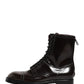 Brown Leather Lace Up Mid Calf Boots Shoes