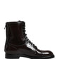 Black Leather Lace Up Mid Calf Boots Shoes