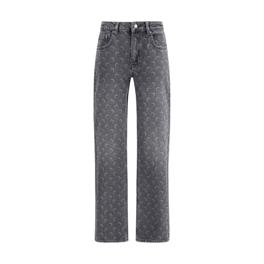 Gray Cotton Straight-Leg Jeans