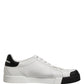 Black White Leather Low Top Sneakers Shoes
