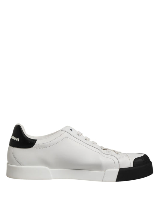 Black White Leather Low Top Sneakers Shoes