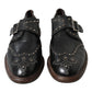 Black Leather Monk Strap Studded Dress Shoes