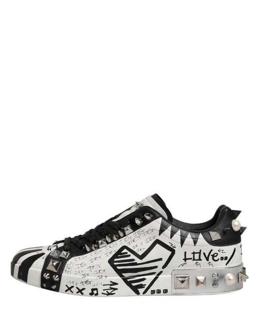 Black White Studded Low Top Sneakers Shoes