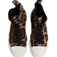 Brown Leopard Cotton High Top Sneakers  Shoes