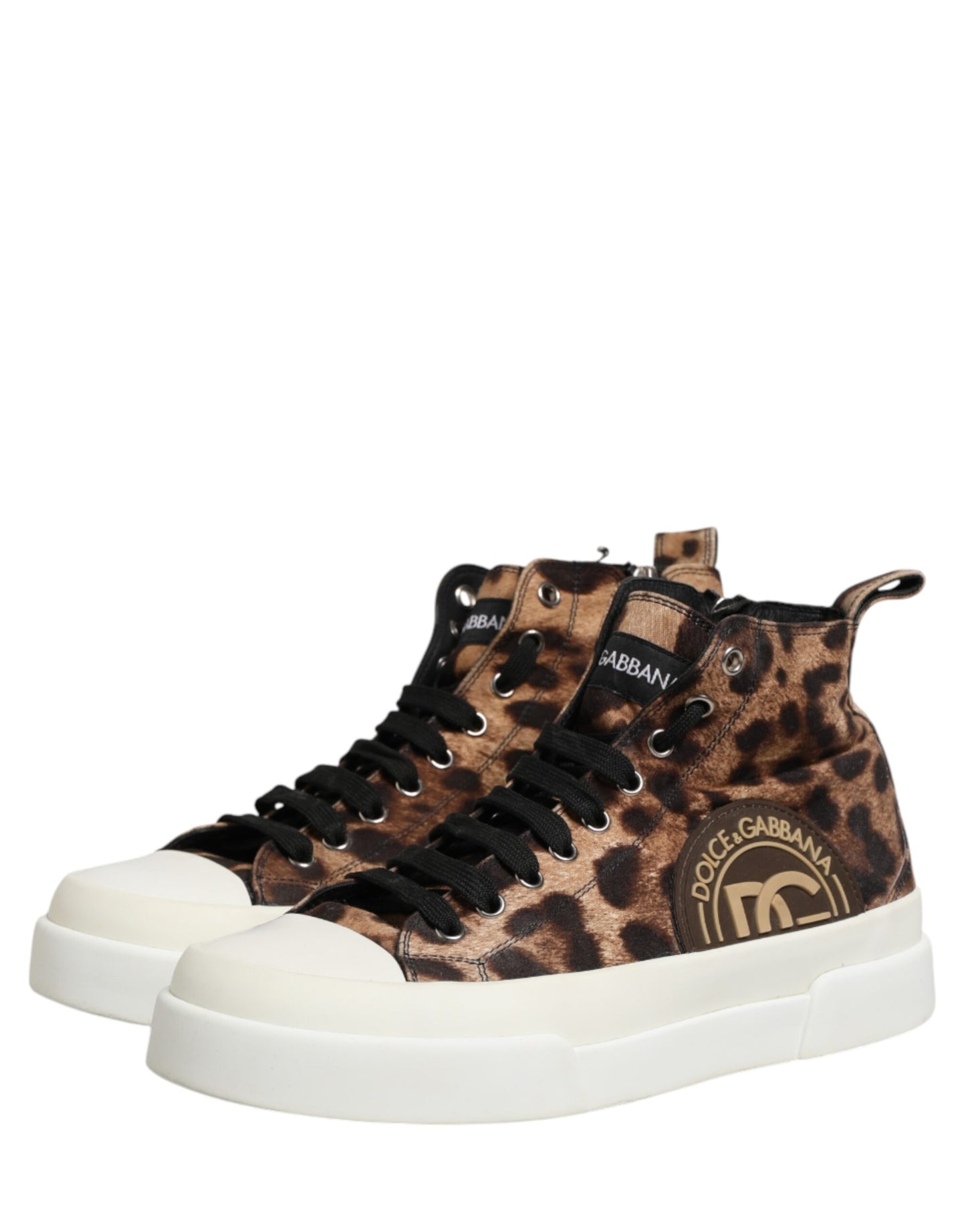 Brown Leopard Cotton High Top Sneakers  Shoes