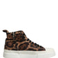 Brown Leopard Cotton High Top Sneakers  Shoes