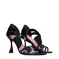 Black Leather Stiletto Heel Sandals