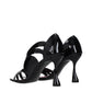 Black Leather Stiletto Heel Sandals