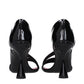 Black Leather Stiletto Heel Sandals