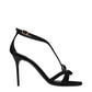 Black Leather Stiletto Heel Sandals