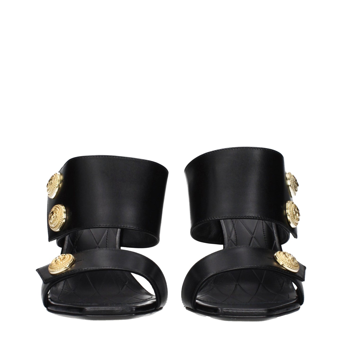 Black Leather Stiletto Heel Sandals