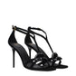 Black Leather Stiletto Heel Sandals