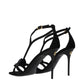 Black Leather Stiletto Heel Sandals