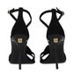 Black Leather Stiletto Heel Sandals