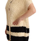 Beige Black Short Sleeve Button Cardigan Sweater