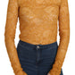 Mustard Turtle Neck Long Sleeve Lace Top Blouse