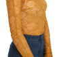 Mustard Turtle Neck Long Sleeve Lace Top Blouse