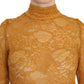 Mustard Turtle Neck Long Sleeve Lace Top Blouse