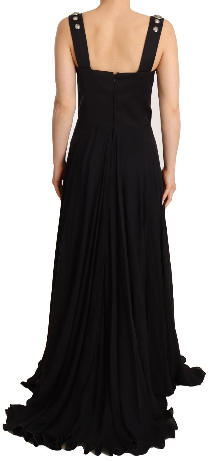 Silk Black Studded Sleeveless A-line Max Dress