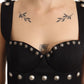 Silk Black Studded Sleeveless A-line Max Dress