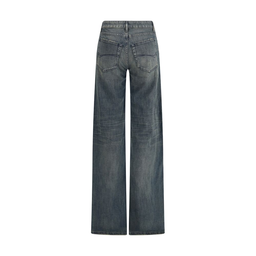 Blue Cotton Flared Jeans
